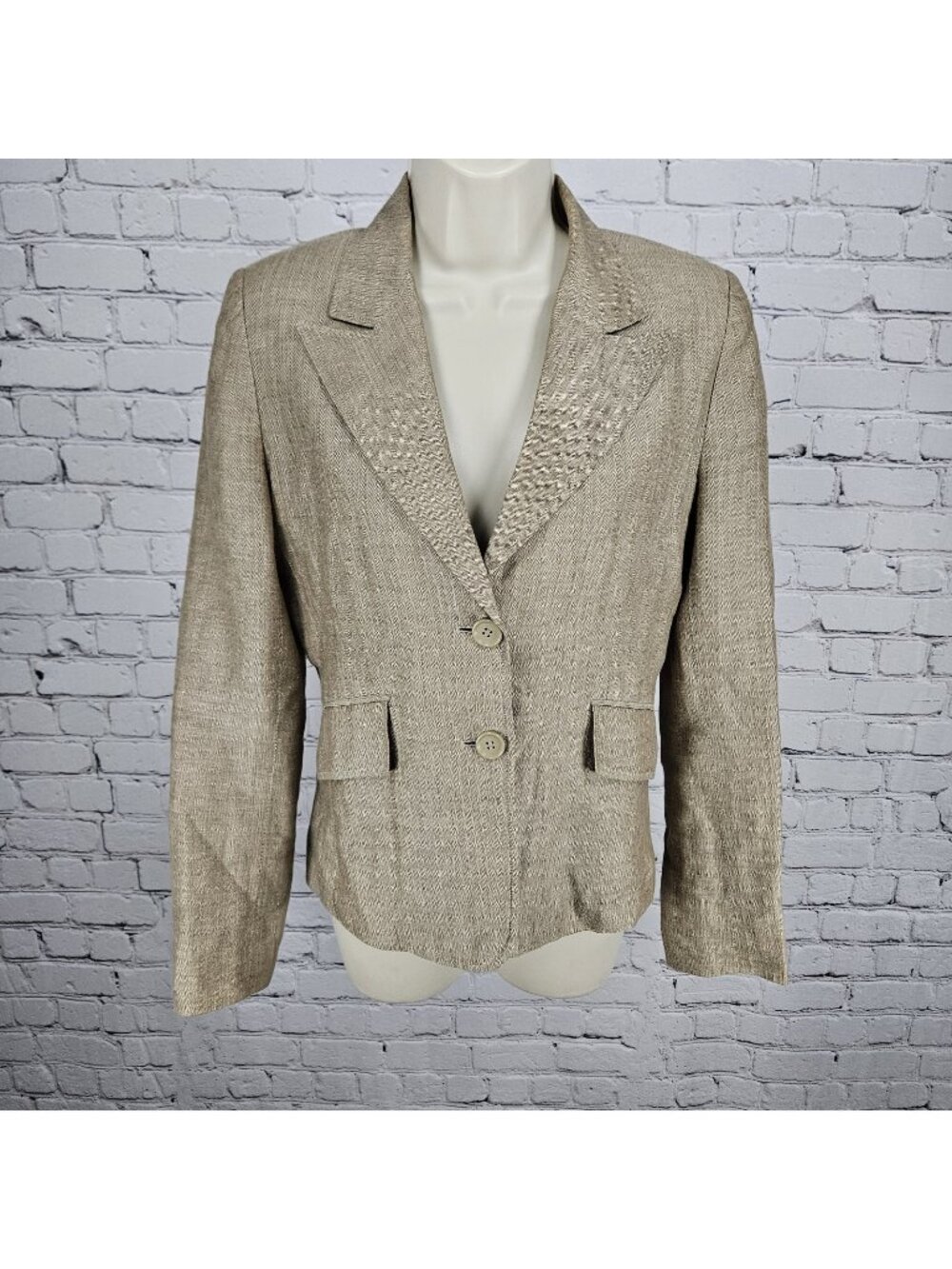 David N Brown Linen Cotton Herringbone 2 Button Peak Lined Blazer Suit Jacket 4
